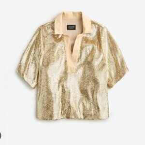 J. Crew Collection Limited-Edition Sequin V-neck Collared Shirt Festive Party XS